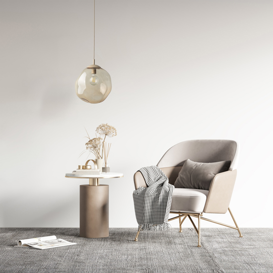 lampadario sfera di vetro cognac trasparente a sospensione design moderno